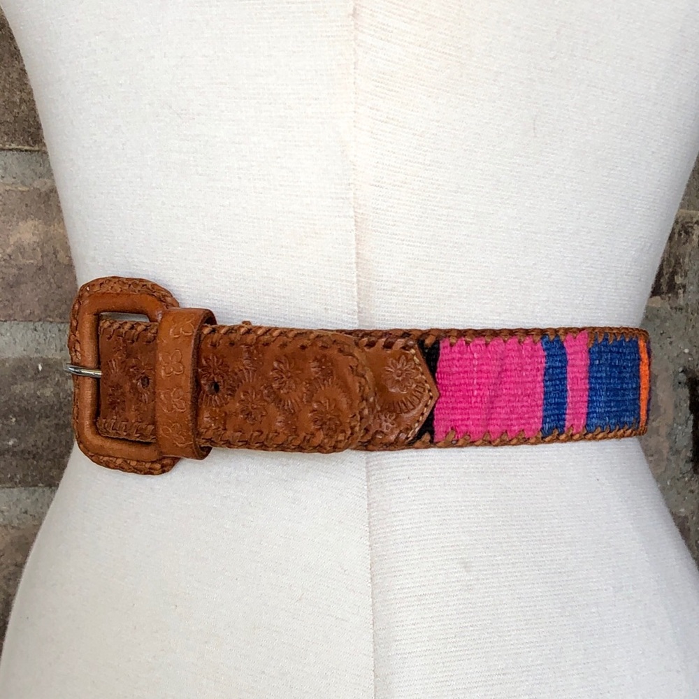 Lands' End Belt Leather Western Tooled Vintage